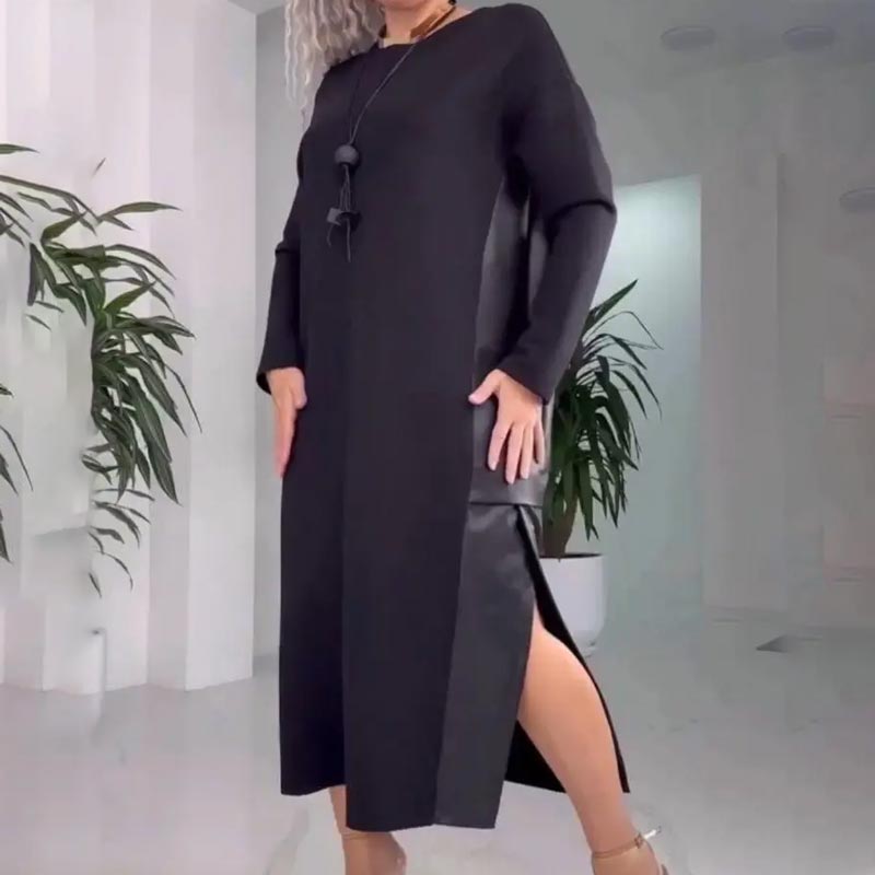 Robe décontractée ample pour femme en patchwork de cuir avec poches