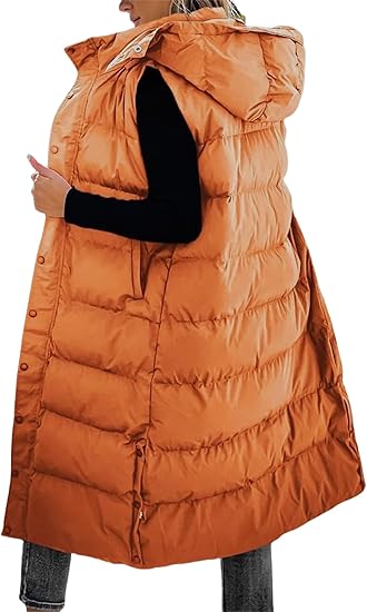 Gilet long matelassé pour femme | Capuche matelassée et fermeture boutonnée ❄️