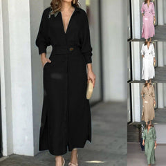 Cotton Linen Maxi Dress – Loose Casual Summer Long Dress