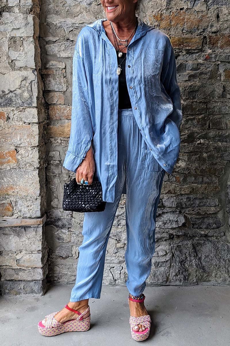 Ensemble décontracté en coton mercerisé de couleur unie pour femme