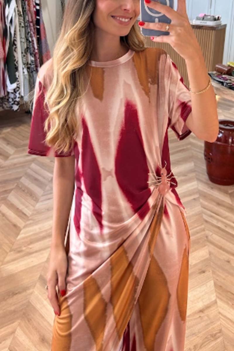Ensemble deux pièces décontracté pour femme, haut fendu et pantalon tie-dye