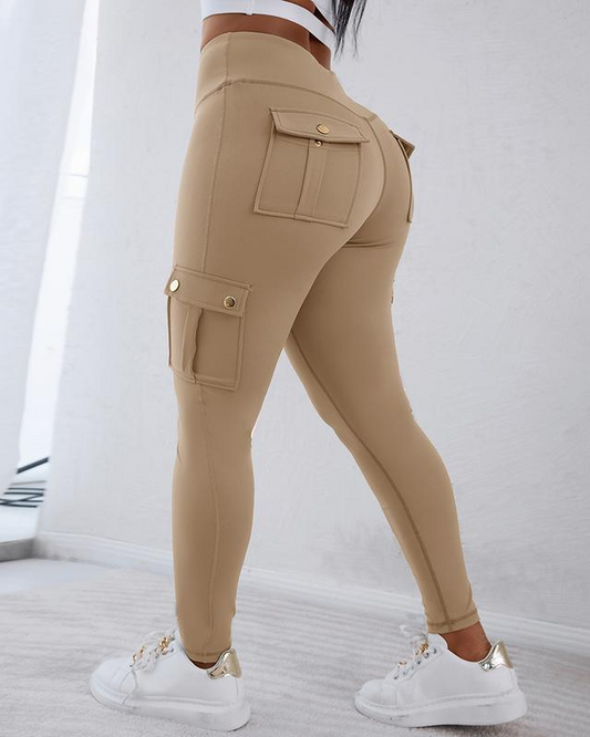 Legging sculptant ChicMe pour femme avec poches à rabat, taille haute, contrôle du ventre, pour l'entraînement et le yoga