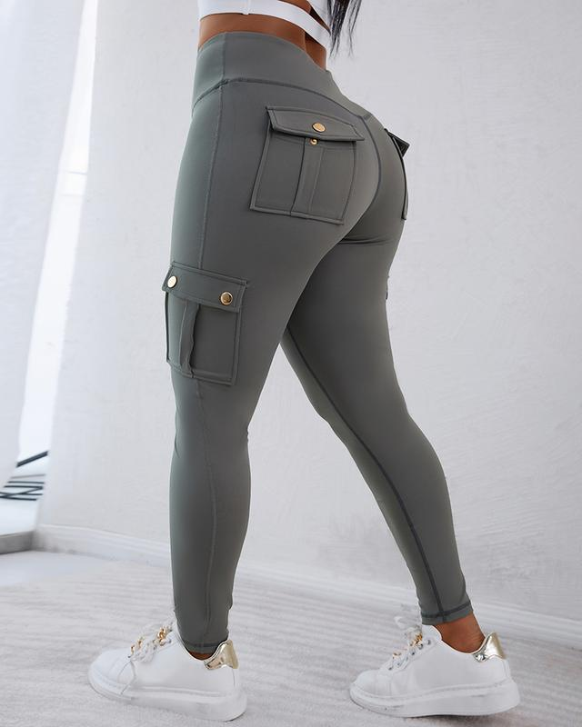 Legging sculptant ChicMe pour femme avec poches à rabat, taille haute, contrôle du ventre, pour l'entraînement et le yoga