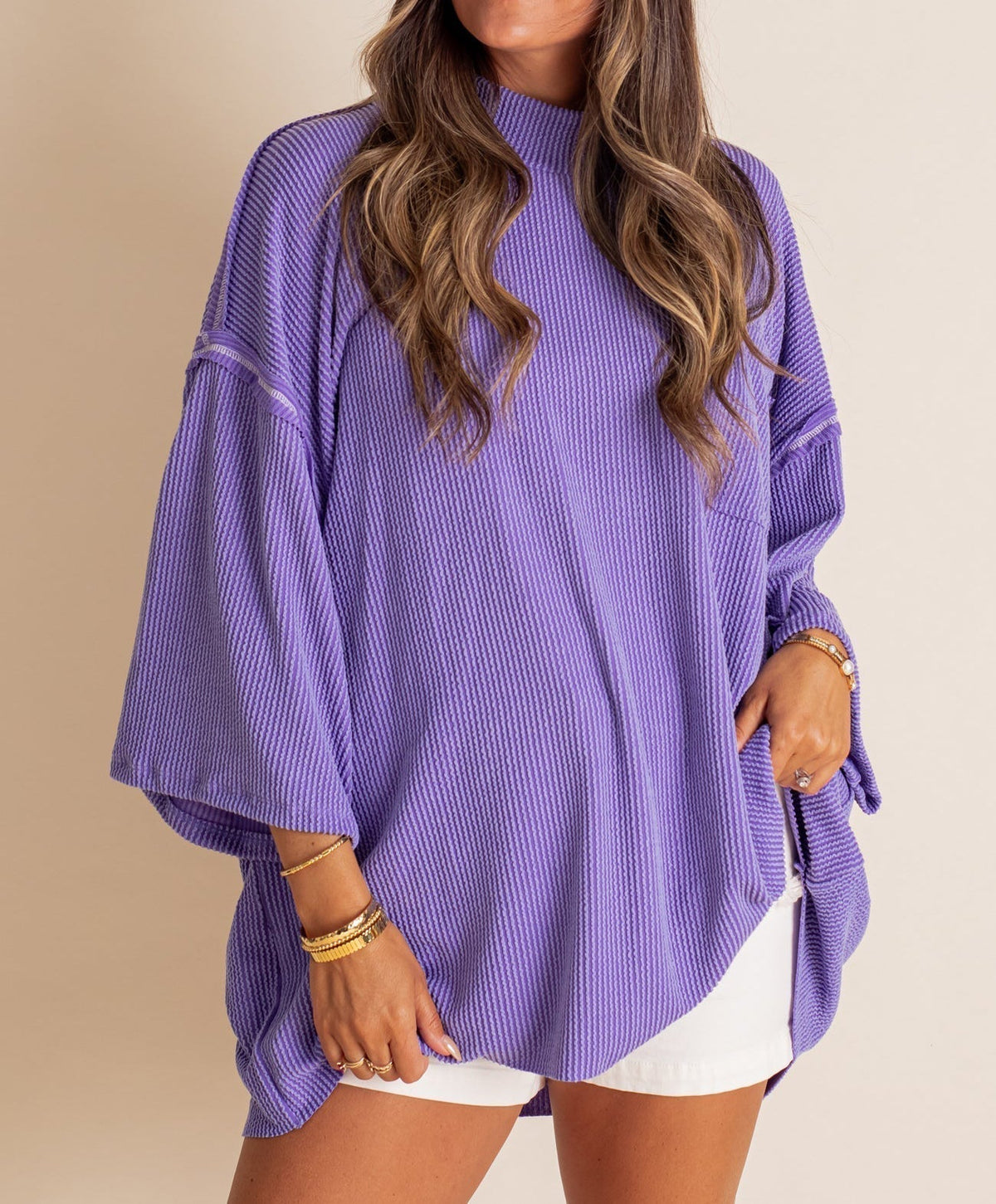 Oversize High Neck Urban Ribbed Tunic (Buy 2 Free Shipping)