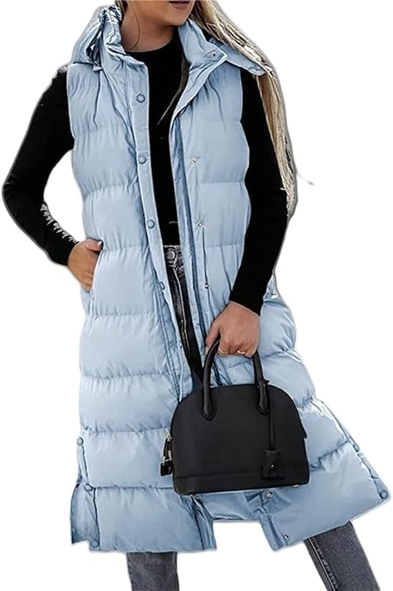 Gilet long matelassé pour femme | Capuche matelassée et fermeture boutonnée ❄️