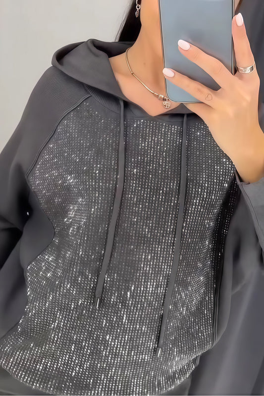 🔥Women's casual diamond embellished hooded track suit