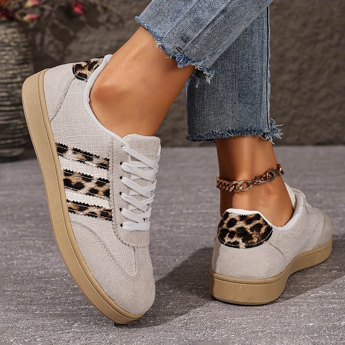 Retro Fashion Thick-Soled Casual Leopard Print Flat Sneakers