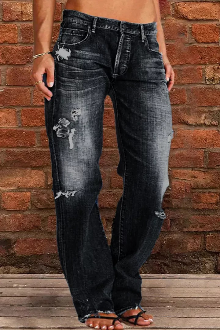 Nouveau Jean Droit Taille Basse Délavé Effet Usé (Achetez-en 2, Livraison Gratuite)