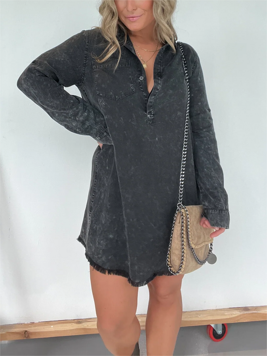 Langärmliges Hemdblusenkleid aus gewaschenem Denim (2 kaufen, Versandkostenfrei)