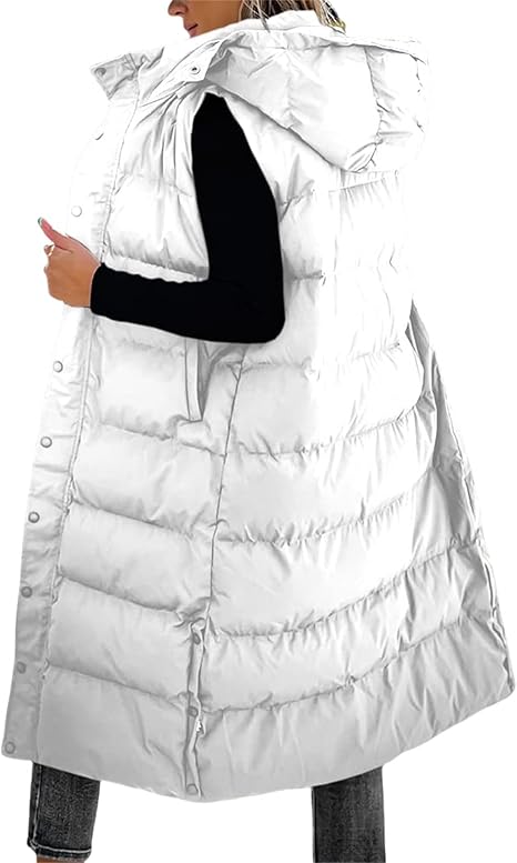 Gilet long matelassé pour femme | Capuche matelassée et fermeture boutonnée ❄️