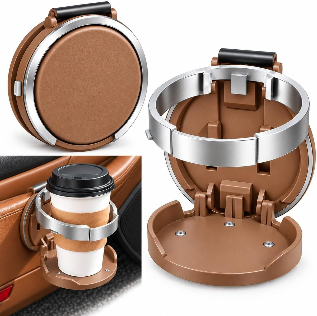 Foldable Car Cup Holder with Hook Universal Car Door Cup Holder