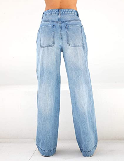 High-Waist Weite Jeans mit langem Bein