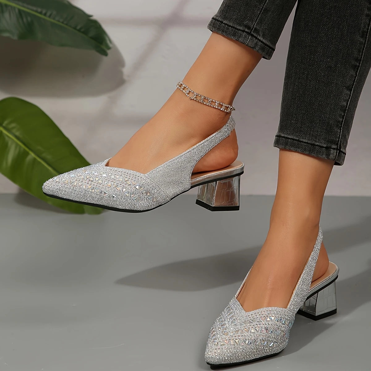 Women'S Elegant Rhinestone Slip On Heel Sandals