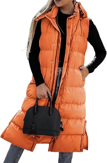 Gilet long matelassé pour femme | Capuche matelassée et fermeture boutonnée ❄️