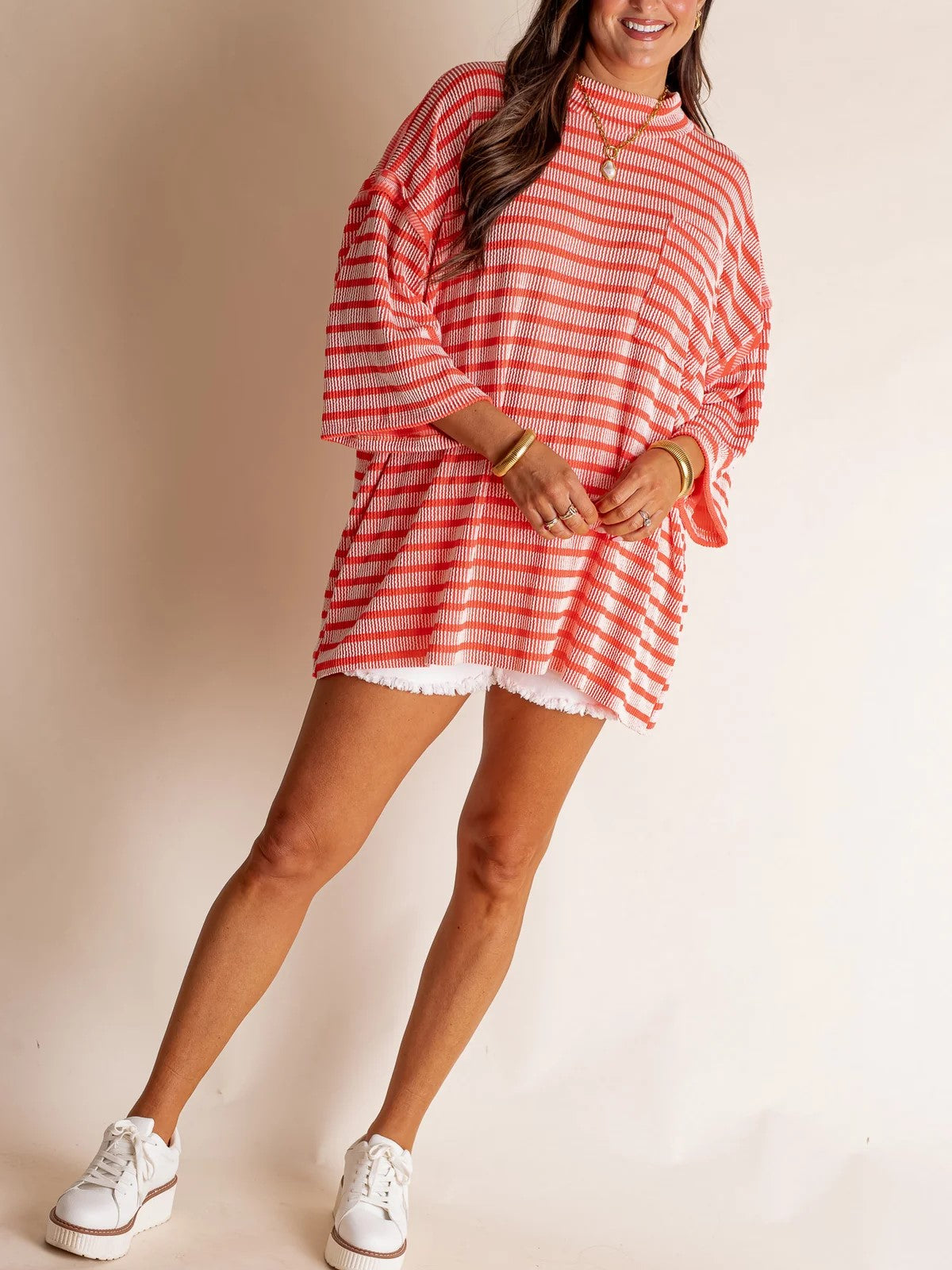 Women's Oversized High Neck Urban Ribbed Striped Top (Buy 2 Free Shipping)