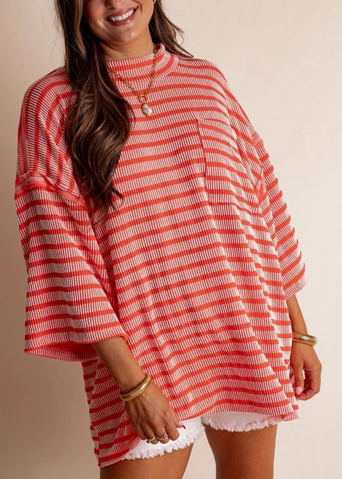 Women's Oversized High Neck Urban Ribbed Striped Top (Buy 2 Free Shipping)