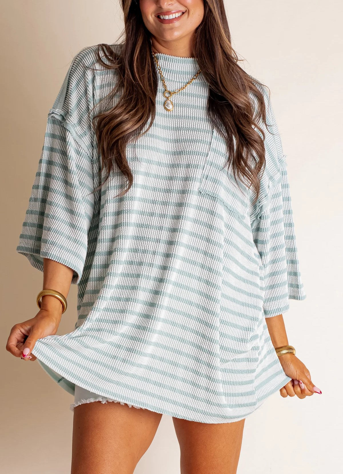 Women's Oversized High Neck Urban Ribbed Striped Top (Buy 2 Free Shipping)