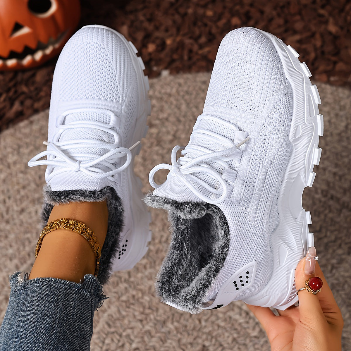 Women's Fleece-Lined Winter Sneakers – Warm Slip-On Walking Shoes