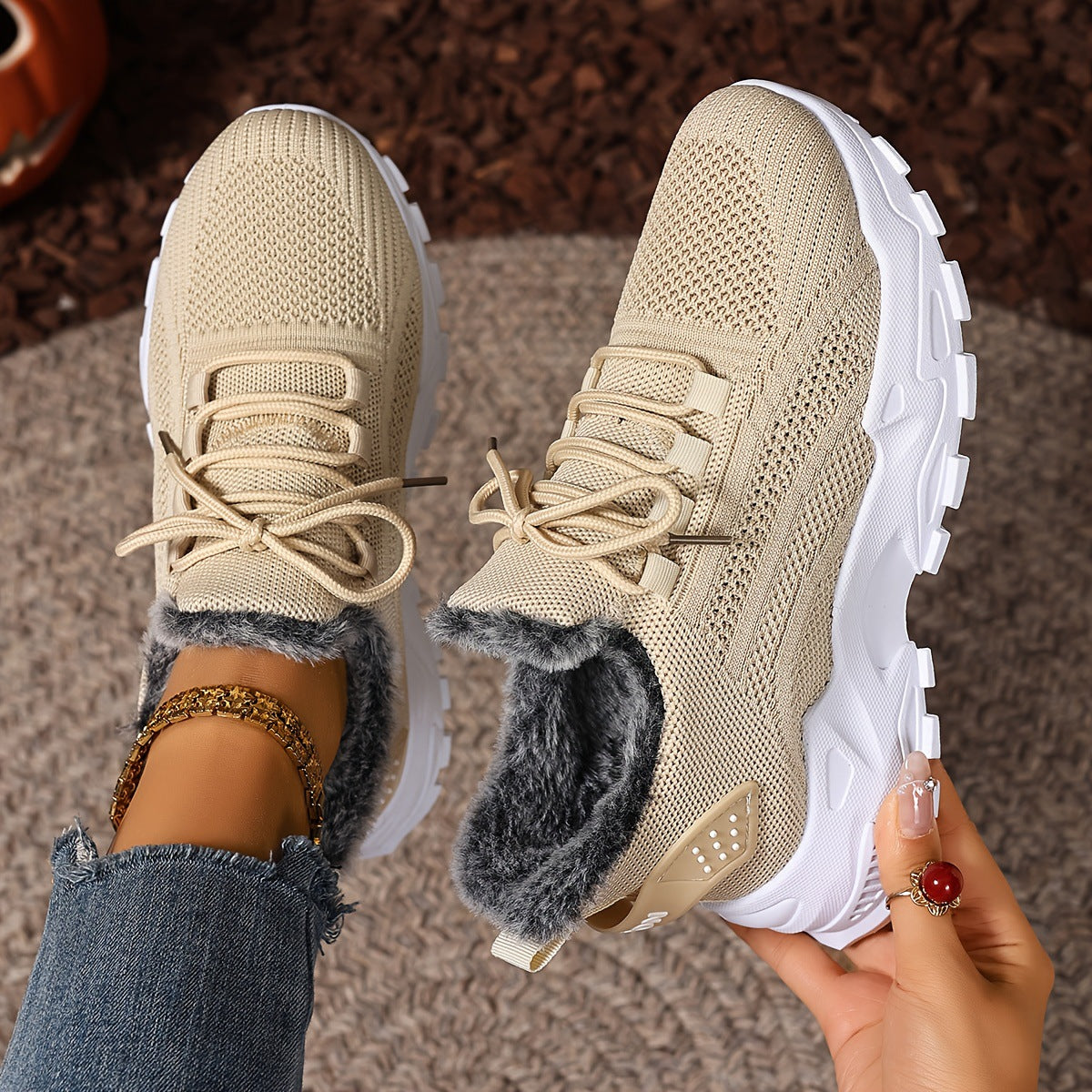 Women's Fleece-Lined Winter Sneakers – Warm Slip-On Walking Shoes