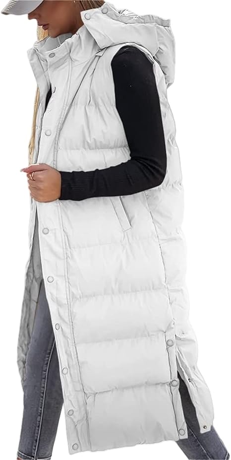 Gilet long matelassé pour femme | Capuche matelassée et fermeture boutonnée ❄️