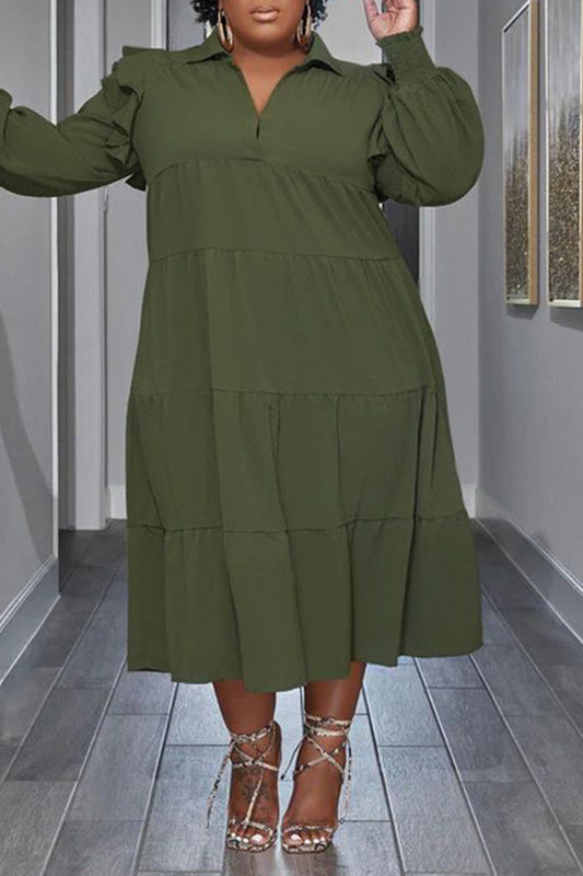 Plus Size Kleid mit Volantärmeln und Umschlagkragen