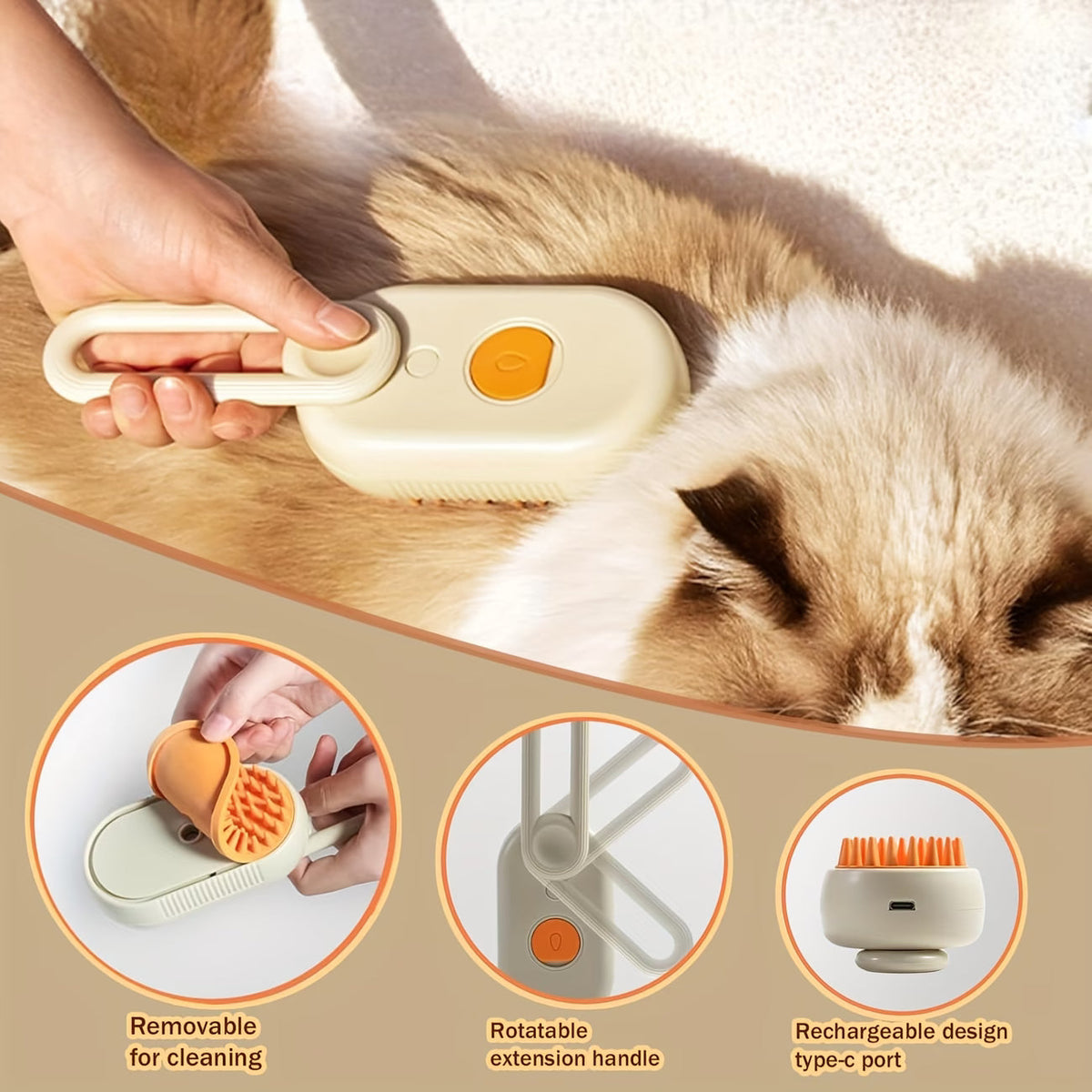 4-in-1 Mist Pet Grooming Brush for Cats & Dogs – Rechargeable