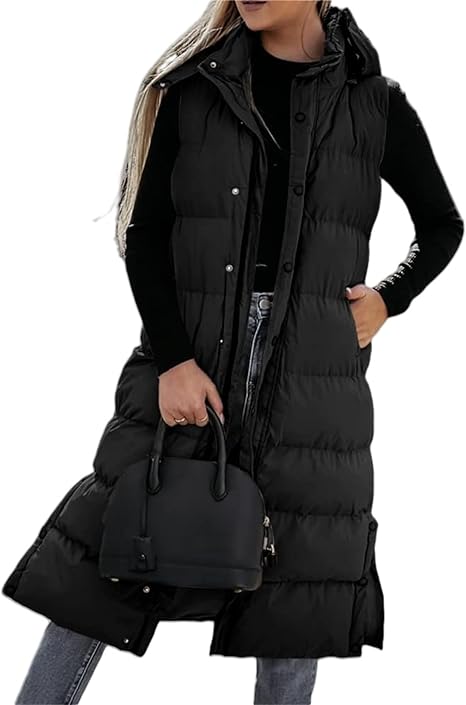 Gilet long matelassé pour femme | Capuche matelassée et fermeture boutonnée ❄️