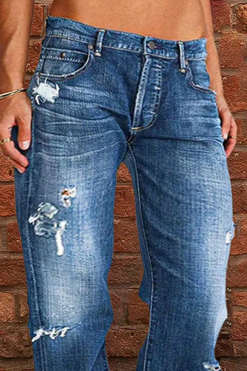Nouveau Jean Droit Taille Basse Délavé Effet Usé (Achetez-en 2, Livraison Gratuite)
