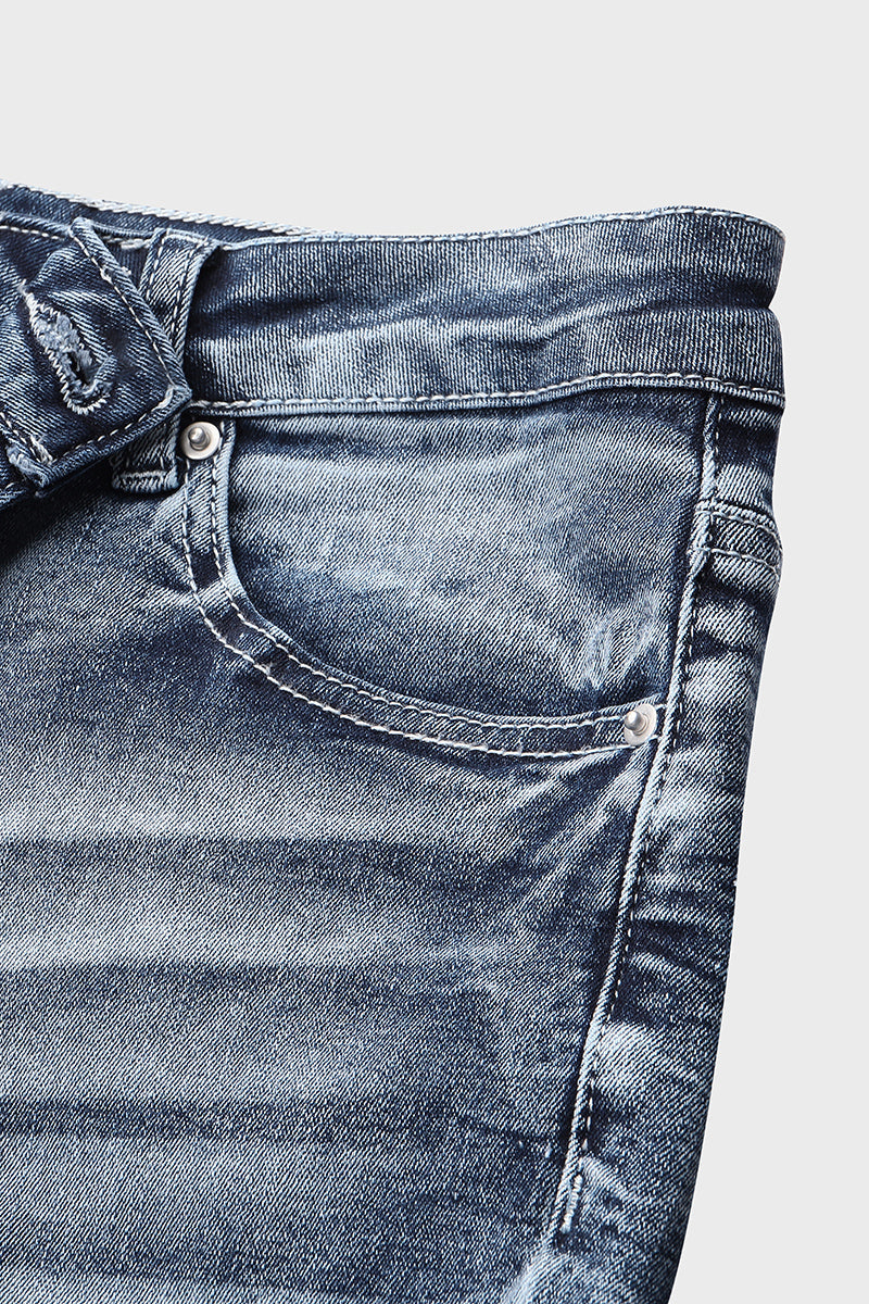 Jeans taille basse style années 90, broderie vintage sur les poches