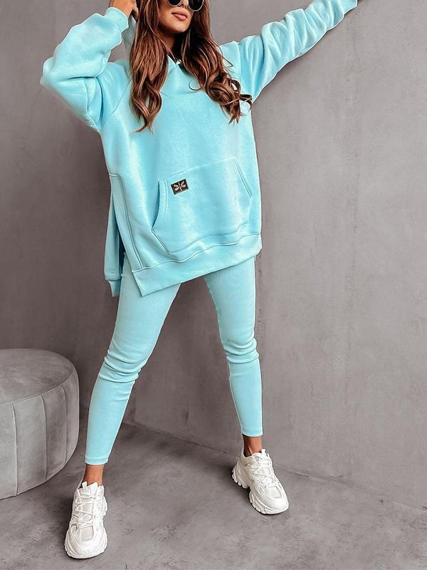 Ensemble de sport deux pièces à capuche et de couleur unie pour femme
