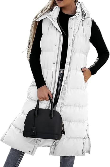 Gilet long matelassé pour femme | Capuche matelassée et fermeture boutonnée ❄️