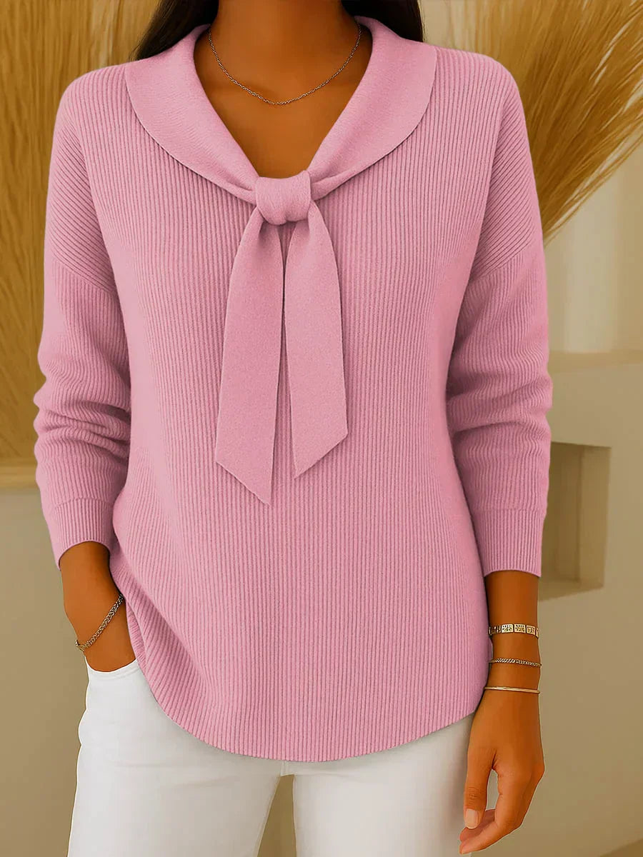 Women's solid-colour sweater with ties and long sleeves