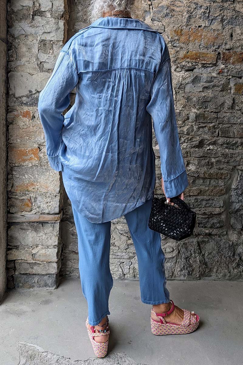 Ensemble décontracté en coton mercerisé de couleur unie pour femme
