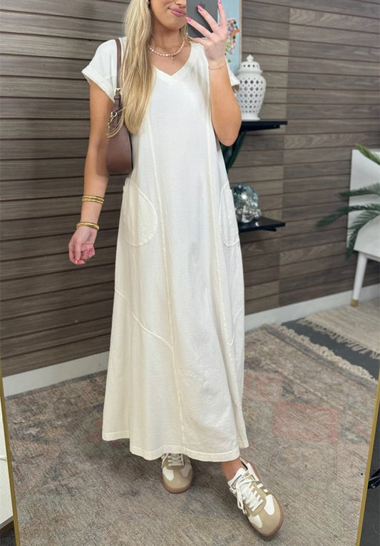 Kurzärmliges Damen-Maxikleid mit Taschen (2 kaufen, Versand gratis)