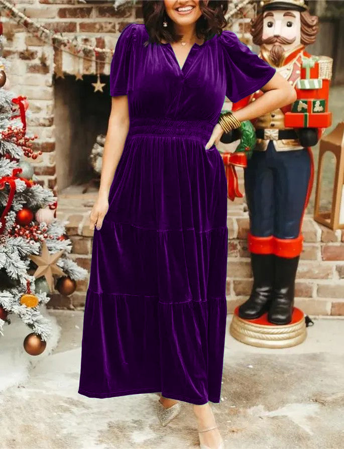 New Women Velvet Tiered Maxi Dress (Buy 2 Free Shipping)