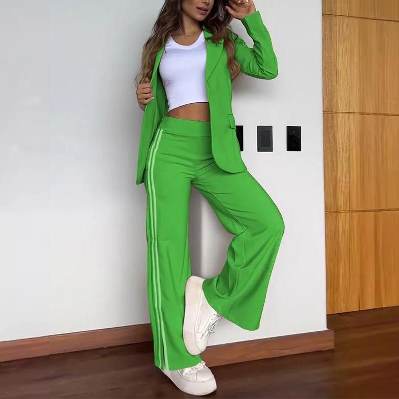 Ensemble blazer décontracté à revers crantés et pantalon large pour femme