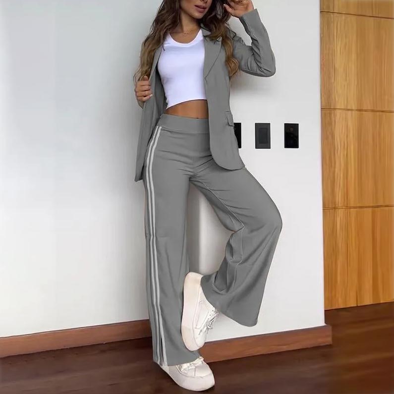 Ensemble blazer décontracté à revers crantés et pantalon large pour femme