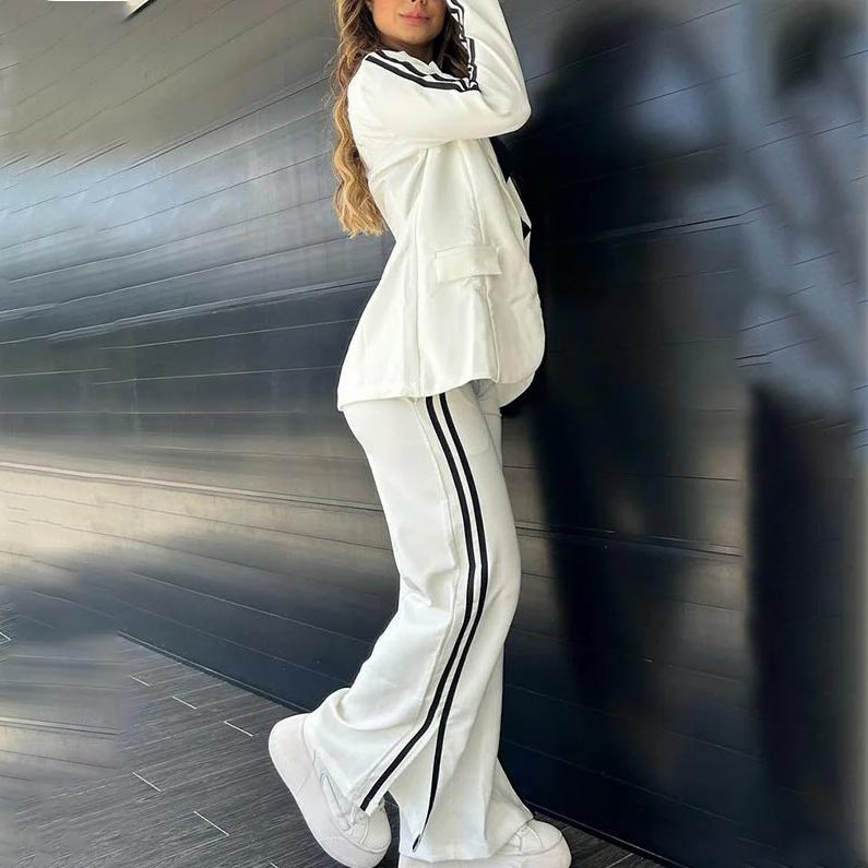 Ensemble blazer décontracté à revers crantés et pantalon large pour femme