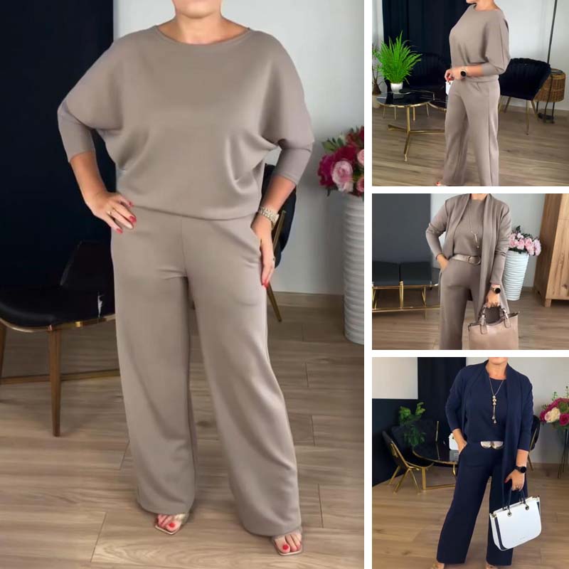 Ensemble cardigan long, haut et pantalon 3 pièces élégant