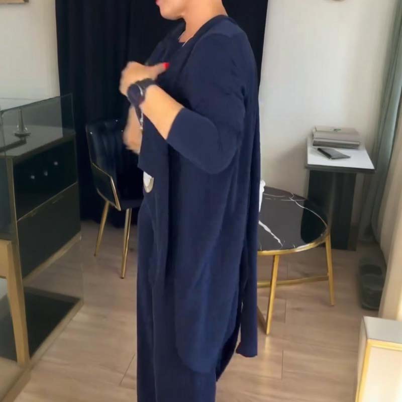 Ensemble cardigan long, haut et pantalon 3 pièces élégant