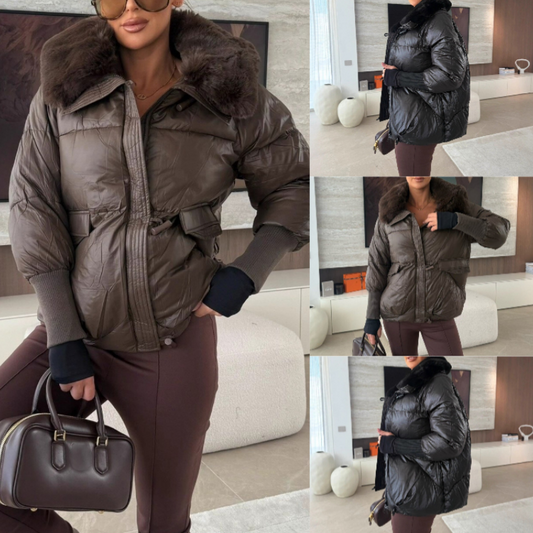 Women's Chic Puffer Jacket with Faux Fur Collar
