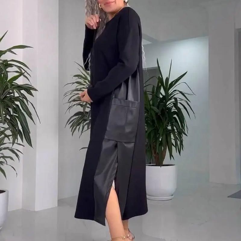 Robe décontractée ample pour femme en patchwork de cuir avec poches