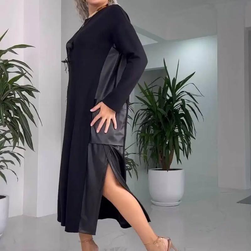 Robe décontractée ample pour femme en patchwork de cuir avec poches