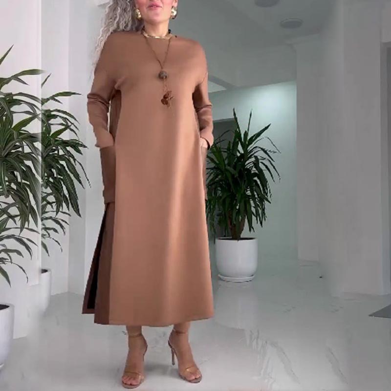 Robe décontractée ample pour femme en patchwork de cuir avec poches