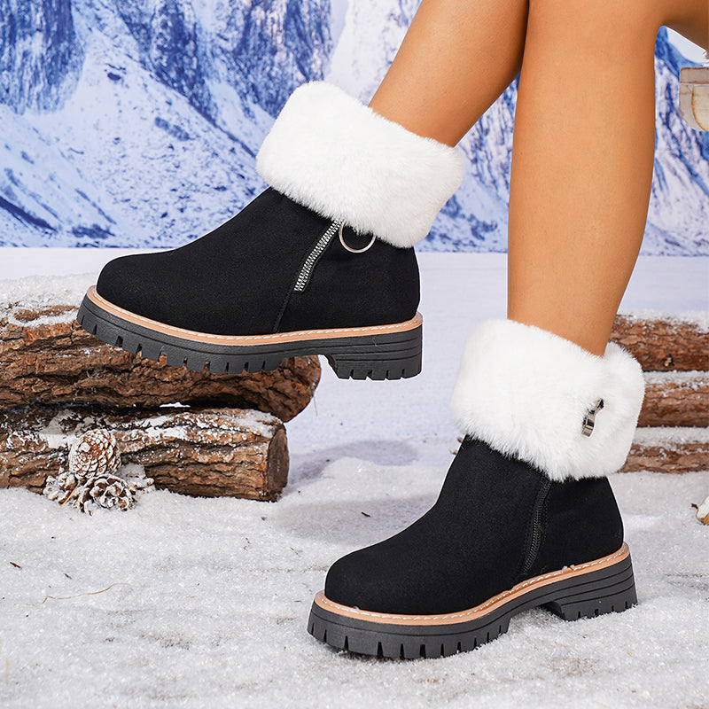 Women's Faux Fur Ankle Snow Boots with Zipper